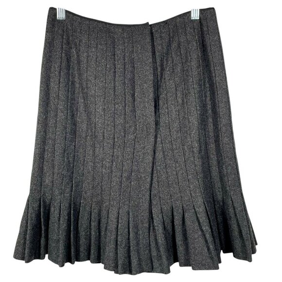 charles nolan couture wool pleated wrap flounce hem knee-length skirt charcoal 6 - Picture 15 of 16